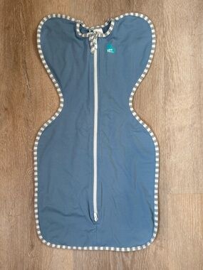 Love to dream Light Blue Infant Swaddle Up Swaddle with Gray Stripe Trim